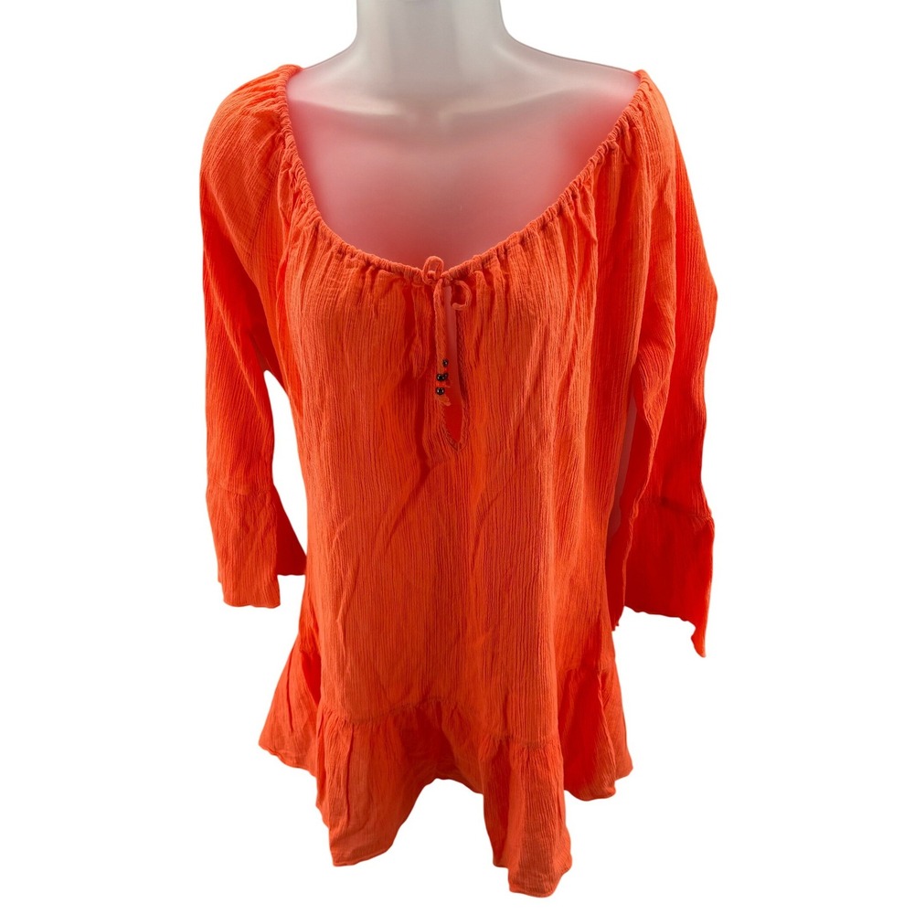 Polo Ralph Lauren Womens Neon Orange Crinkle Gauze Tunic Top Coverup Medium New